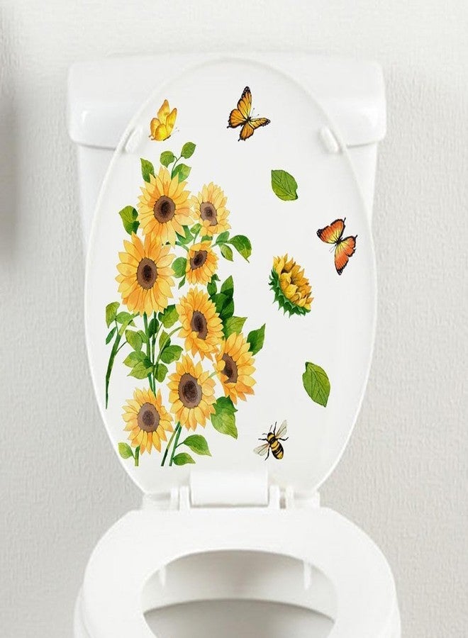 aoukoslt Sunflower Butterfly Bathroom Toilet Sticker Self-Adhesive Waterproof PVC Wall Murals Toilet Lid Decals Home Art Decor DIY Removable Waterproof Toilet Sticker, Toilet Lid Decals - Image 5